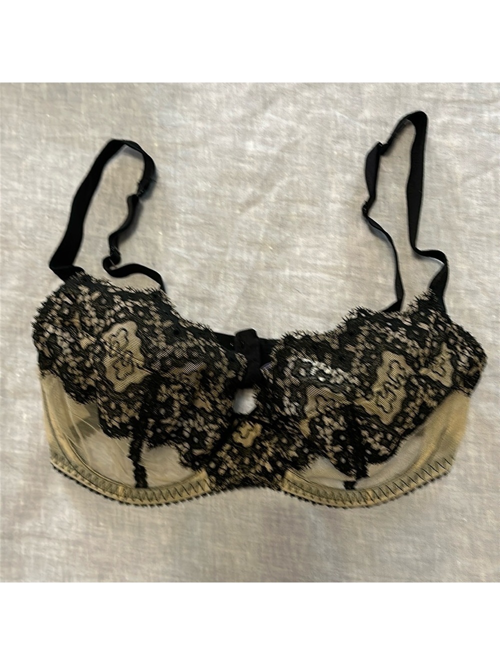 32E Madison Lejaby Black and Nude French Lace Bra